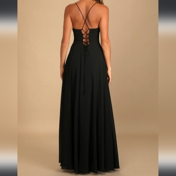Lulu's Romantically Speaking Black Cowl Lace-Up Maxi Dress - Picture 2 of 8